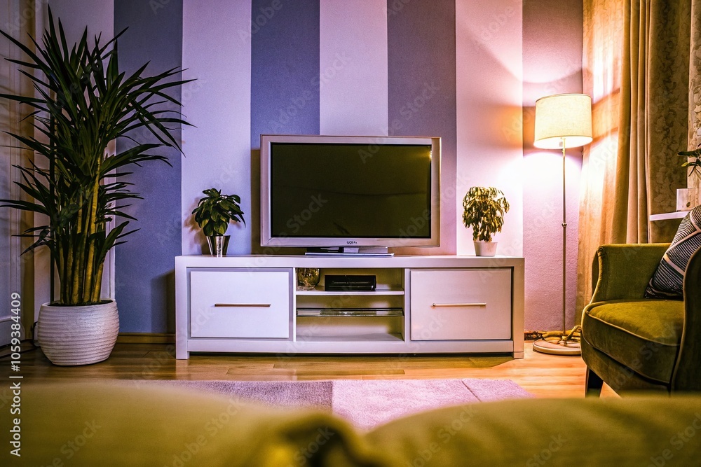 Modern Living Room with Two-Tone Color Wall and Stylish TV Cabinet for Contemporary Decor Inspiration Modern Living Room with Two-Tone Color Wall and Stylish TV Cabinet for Contemporary Decor Inspiration