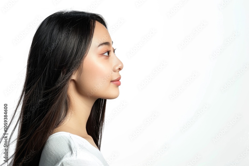 Attractive Asian girl with copy space in profile portrait. Attractive Asian girl with copy space in profile portrait.