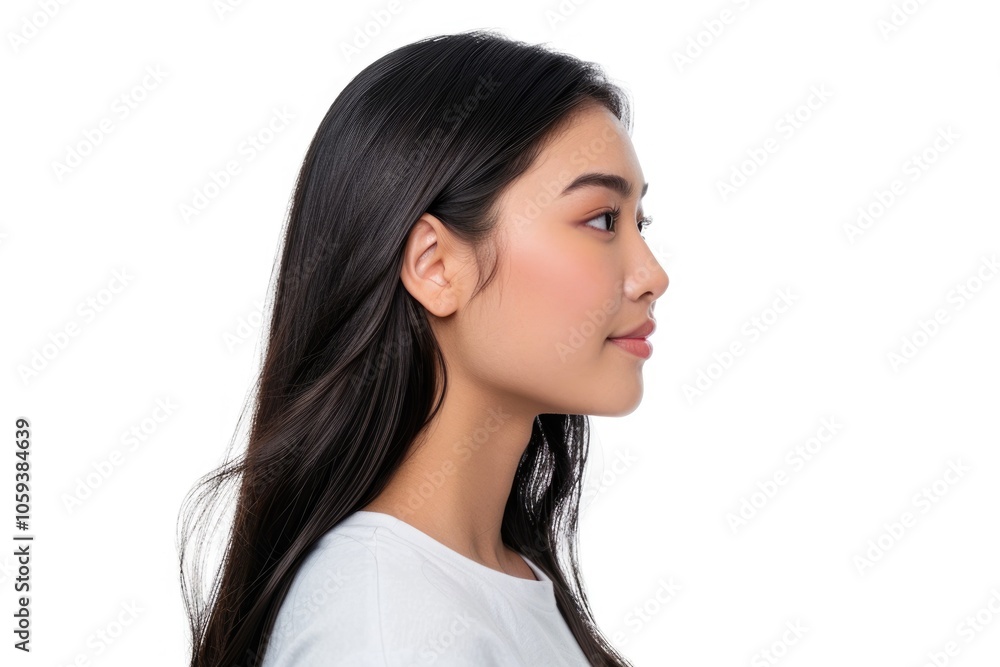 Attractive Asian girl with copy space in profile portrait. Attractive Asian girl with copy space in profile portrait.