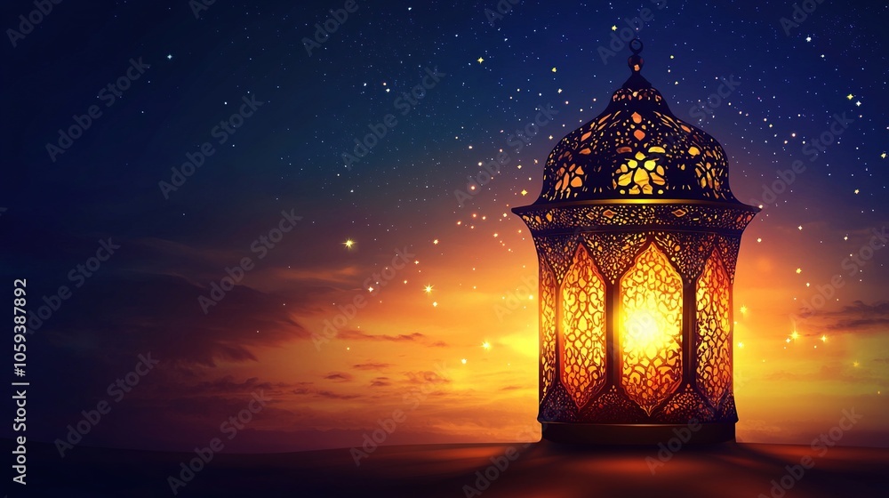 Fototapeta premium A Glowing Lantern Against a Starry Sky