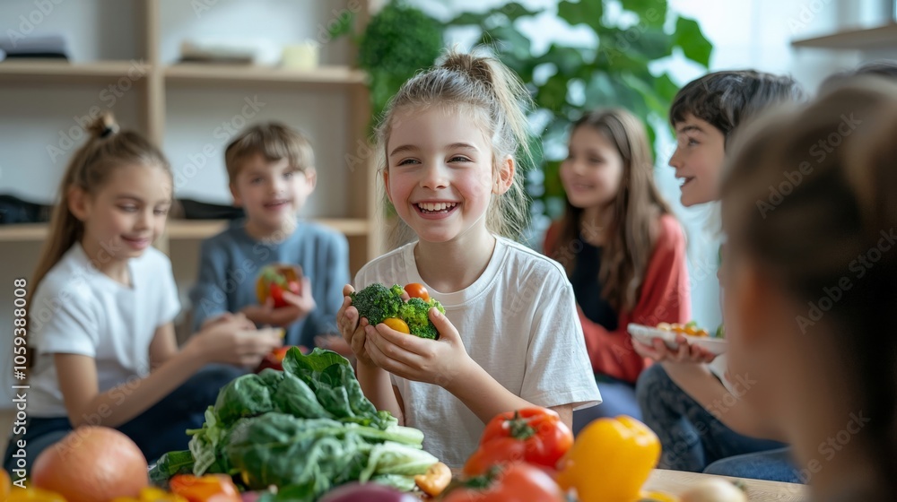 Children role-playing as health coaches, giving advice on healthy eating and exercise in a wellness center Children role-playing as health coaches, giving advice on healthy eating and exercise in a wellness center