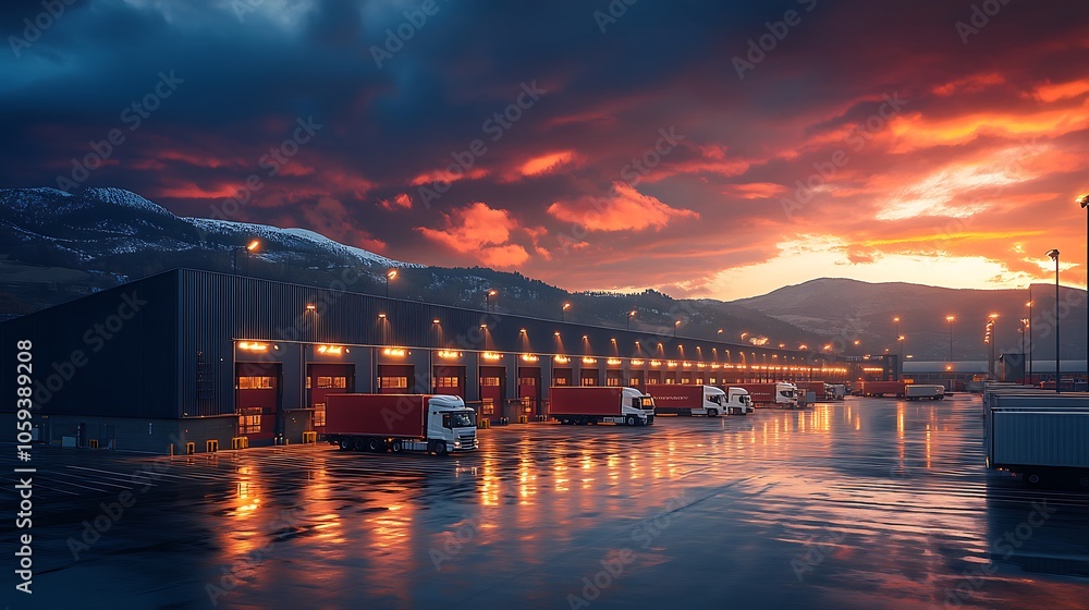 Fototapeta premium Advanced logistics hub streamlining workflow with technology and delivery management