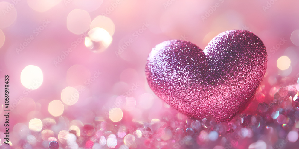 Sparkling Heart Shaped Decoration with Glitter and Bokeh Sparkling Heart Shaped Decoration with Glitter and Bokeh