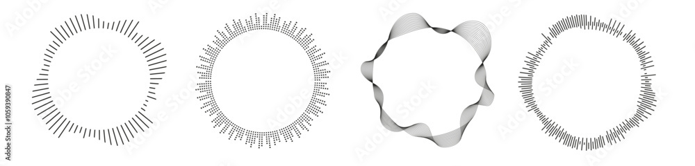 Techno music vibration circle. Voice recognition sound effect. Radial sound wave equalizer. Techno music vibration circle. Voice recognition sound effect. Radial sound wave equalizer.