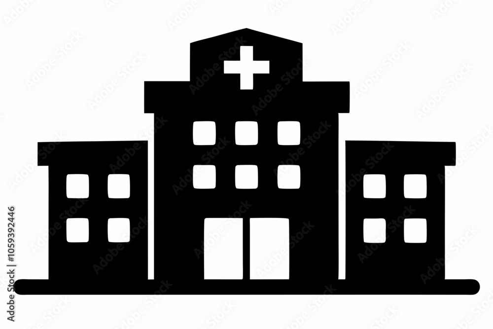 Hospital building silhouette vector, Hospital icon symbol Hospital building silhouette vector, Hospital icon symbol