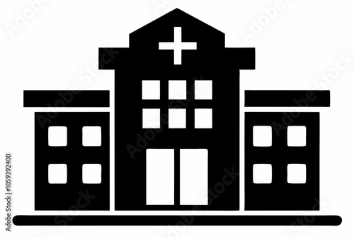 Hospital building silhouette vector, Hospital icon symbol