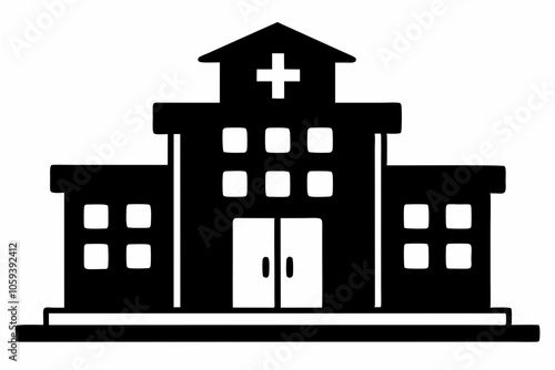 Hospital building silhouette vector, Hospital icon symbol