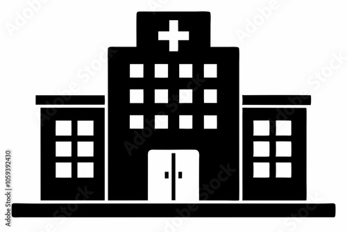 Hospital building silhouette vector, Hospital icon symbol