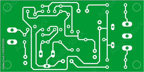 Tracing conductors of printed circuit board
of electronic device. Vector engineering technical
drawing. Pcb template. Electric background.
Computer technic cad design.