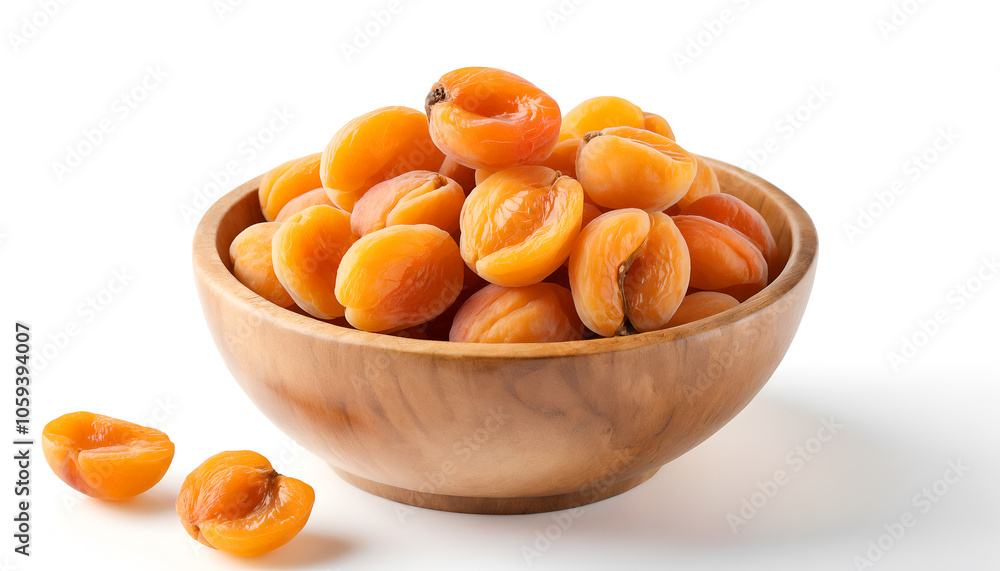 dried apricots in a wooden bowl isolated on white background dried apricots in a wooden bowl isolated on white background