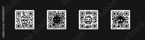Hacker qr code set. Label logo with dangerous and malicious application for hacking personal data with cyber theft of account and vector information