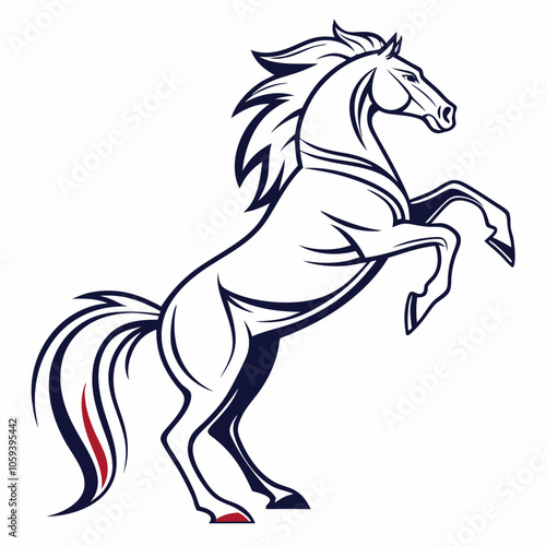 A powerful and elegant horse rearing up on its hind legs, captured in a dynamic and stylized line art illustration.  Perfect for equestrian-themed designs, logos, or branding.