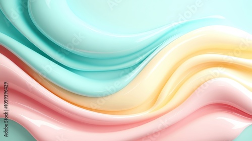 Colorful fluid waves in pastel shades create a smooth, dynamic texture on a soft background.