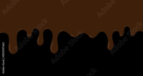 Melted chocolate dripping animation. Dessert background with melted chocolate. Sweet ice cream flowing down. Motion graphic. 4K animation. Transparent background with alpha channel