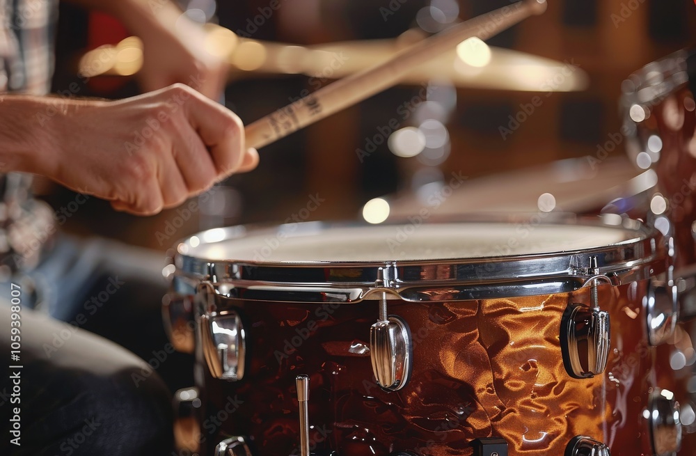 Close Up of a Drummers Hands Playing a Teal Drum Set Close Up of a Drummers Hands Playing a Teal Drum Set
