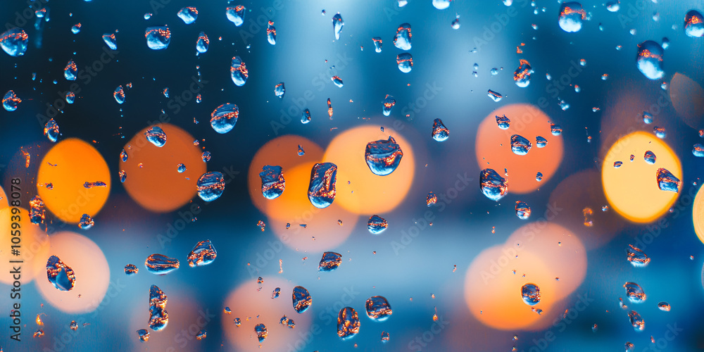 Raindrops on Glass with Vibrant Sunset Background Raindrops on Glass with Vibrant Sunset Background