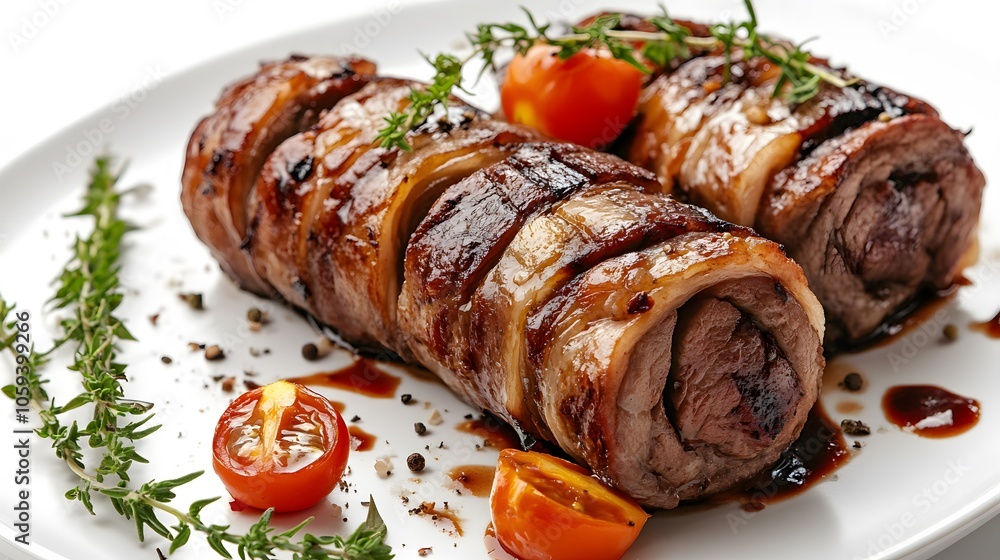 Food, Beef Roulade, White Background, Photo Realistic, Abstract Image, Texture, Pattern Background, Wallpaper, Cover and Screen of Smartphone, PC, Laptop, 9:16 and 16:9 Format Food, Beef Roulade, White Background, Photo Realistic, Abstract Image, Texture, Pattern Background, Wallpaper, Cover and Screen of Smartphone, PC, Laptop, 9:16 and 16:9 Format