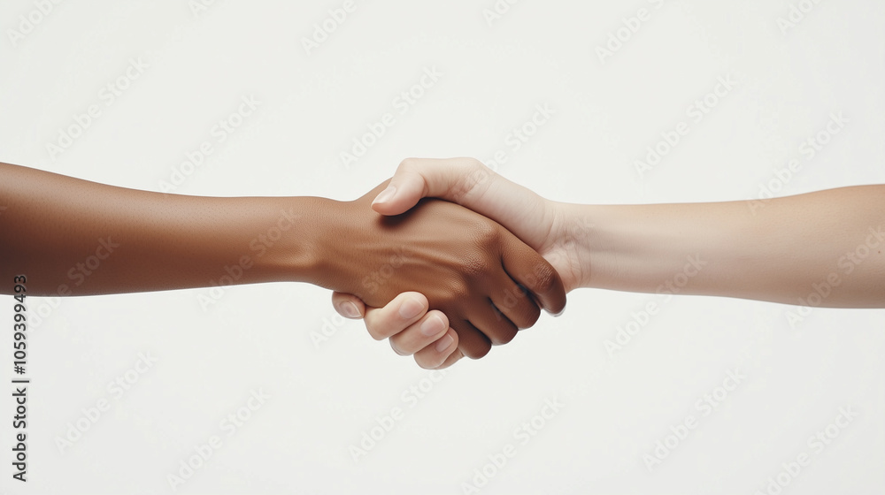 Two hands of different skin tones shaking hands in a symbol of unity and diversity Two hands of different skin tones shaking hands in a symbol of unity and diversity