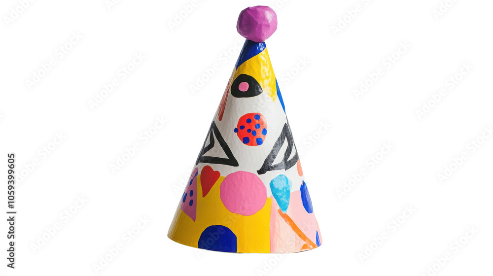 A festive multi-colored party hat isolated on transparent background A festive multi-colored party hat isolated on transparent background