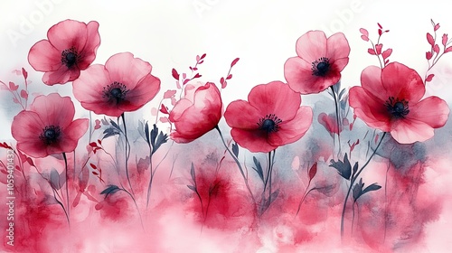 Delicate watercolor illustration of pink poppies in soft, muted tones. perfect for backgrounds, wallpaper, decor, or nature-inspired designs.