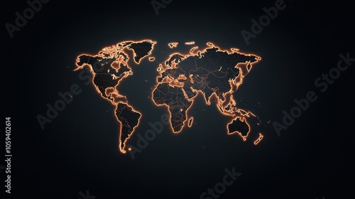 World Map Fiery Outline