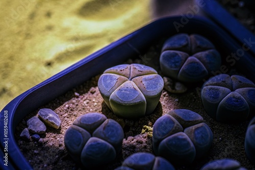 Portrait of Lithops Dorotheae: Unique Living Stones Succulent in Desert Decor, Perfect for Indoor Plant Lovers and Home photo