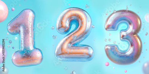 set of holographic 3d numbers on blue background 