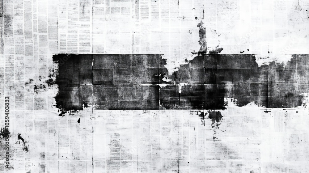 Obraz premium Blacked Out Newspaper A Horizontal Banner of Censored News on a Grid of Print