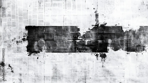 Blacked Out Newspaper A Horizontal Banner of Censored News on a Grid of Print