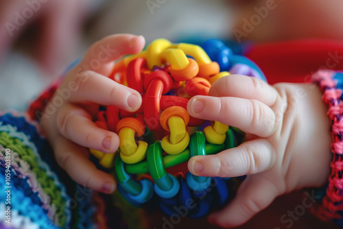 Wallpaper Mural A baby is holding a colorful toy in its hands Torontodigital.ca
