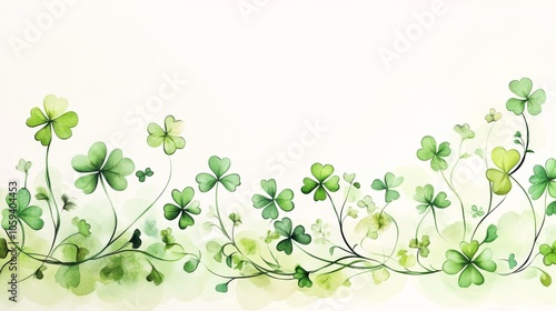 Wallpaper Mural Watercolor Illustration of Green Clover Leaves with a White Background Torontodigital.ca