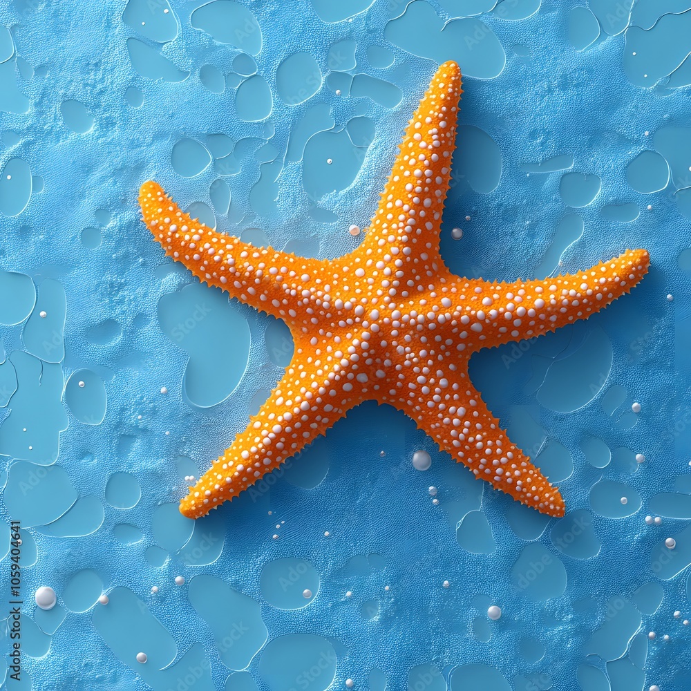 Vibrant Orange Starfish on Blue Ocean Surface Vibrant Orange Starfish on Blue Ocean Surface