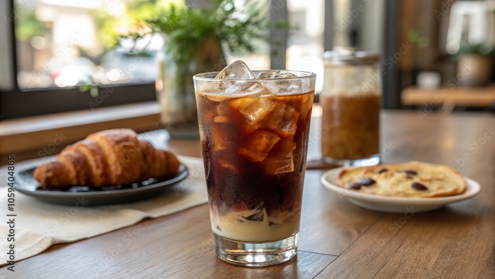 Refreshing Iced Coffee with Milk and Ice Cubes in a Glass - Perfect Summer Beverage Refreshing Iced Coffee with Milk and Ice Cubes in a Glass - Perfect Summer Beverage