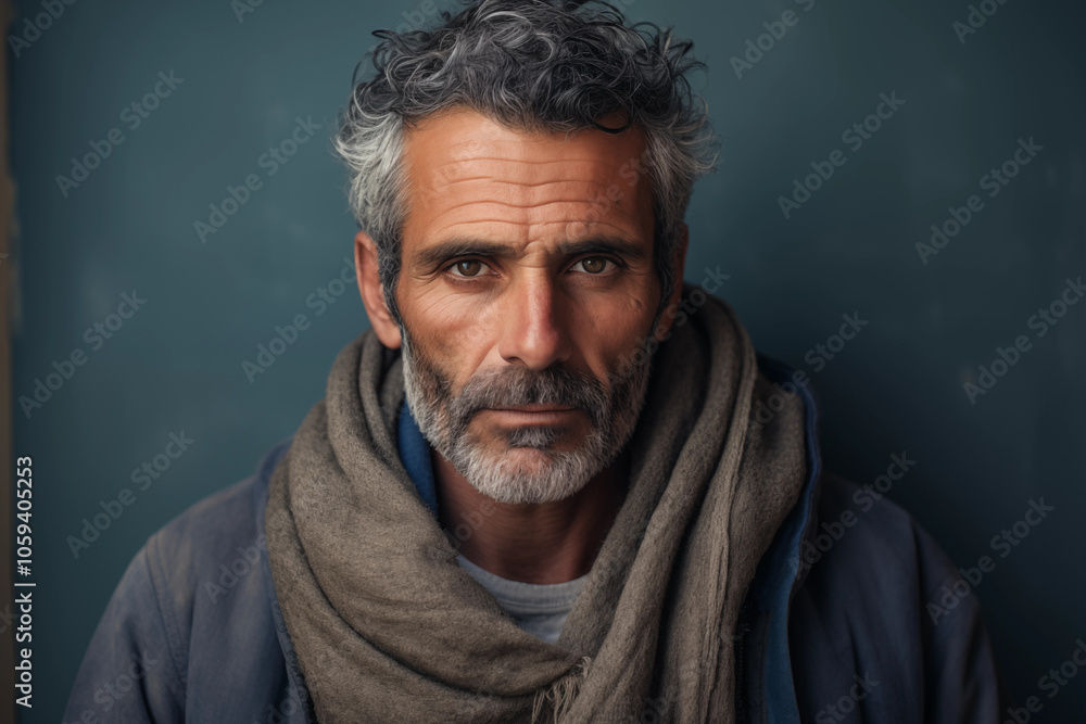 Obraz premium Middle aged person from a low income worn out clothing background