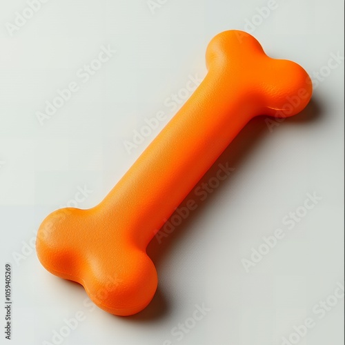 A bright orange rubber dog bone toy.