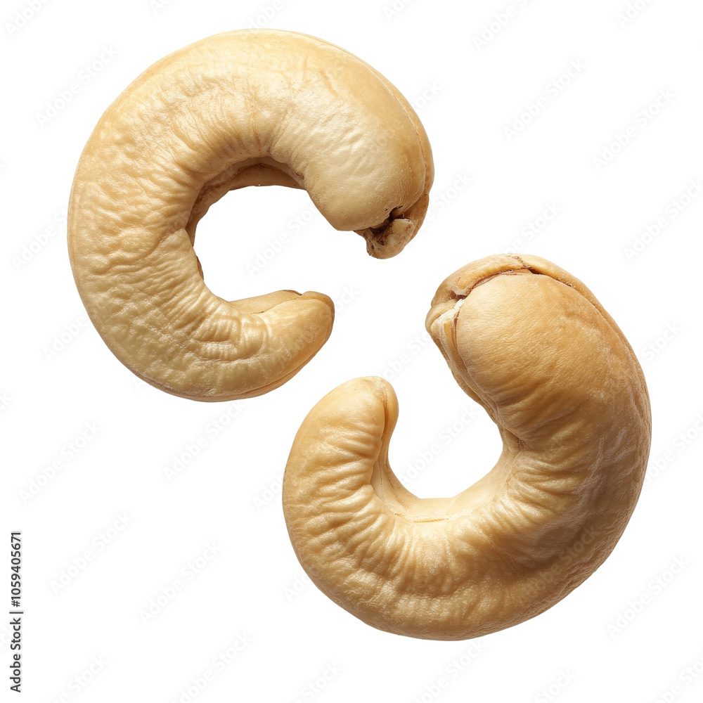 Curled cashew nuts on a white background isolated transparent Curled cashew nuts on a white background isolated transparent