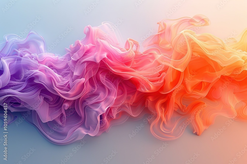A colorful, flowing piece of fabric with a purple, pink, and orange hue A colorful, flowing piece of fabric with a purple, pink, and orange hue