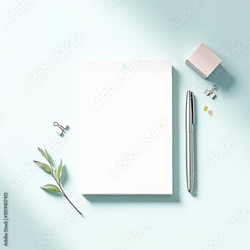 Free Minimalist Stationery Mockup with Blank Notebook photo