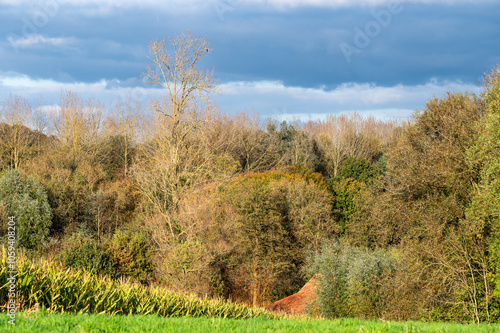 Colorful autumn landscape with agriculture fields in Sint Martens Lennik, Flemish Brabant, Belgium photo