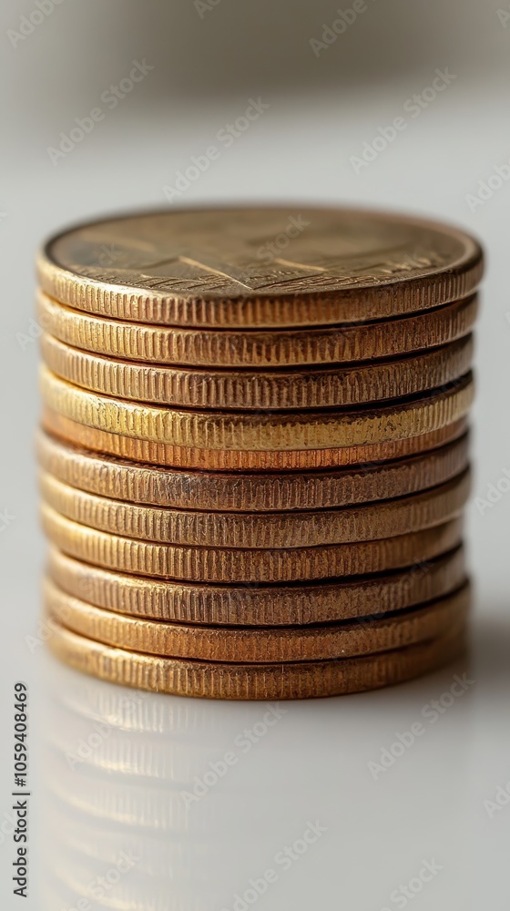 Coin Tower of Prosperity, a stack of coins representing financial growth, set against a pristine white backdrop for clarity and focus. Coin Tower of Prosperity, a stack of coins representing financial growth, set against a pristine white backdrop for clarity and focus.