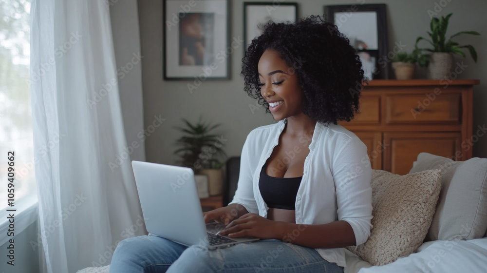 Woman using laptop at home. Woman using laptop at home.
