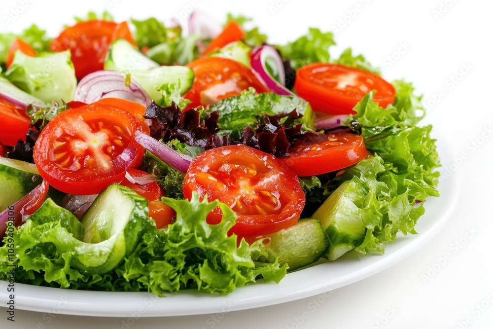Green lettuce salad with fresh vegetables isolated on white background Green lettuce salad with fresh vegetables isolated on white background