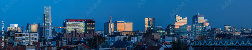 High angle view over the Brussels business district Little Manhattan in Brussels Capital Region, Belgium, OCT 23, 2024 High angle view over the Brussels business district Little Manhattan in Brussels Capital Region, Belgium, OCT 23, 2024