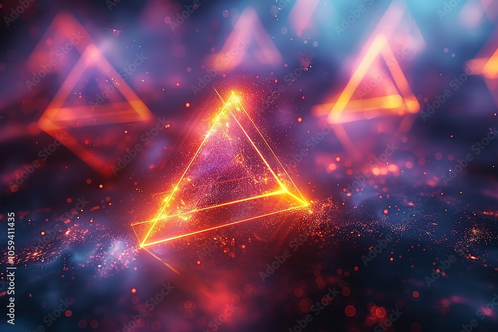 A series of triangles are lit up in red and orange, creating a sense of movement A series of triangles are lit up in red and orange, creating a sense of movement