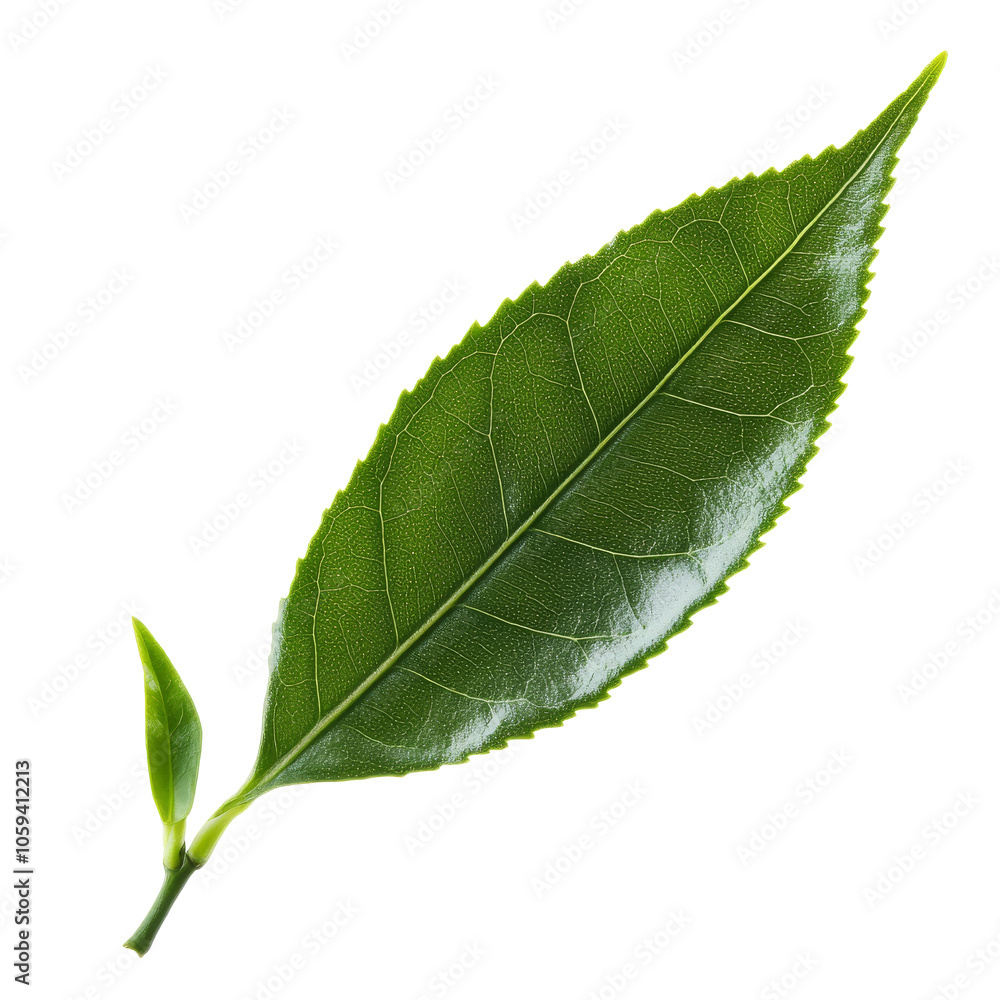 Fresh green tea leaf with a small bud, isolated isolated transparent Fresh green tea leaf with a small bud, isolated isolated transparent