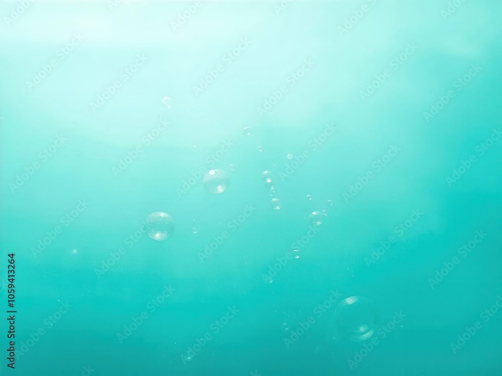 Abstract image of bubbles floating gracefully in turquoise sea water, creating a tranquil and mesmerizing underwater scene, clear, tranquil