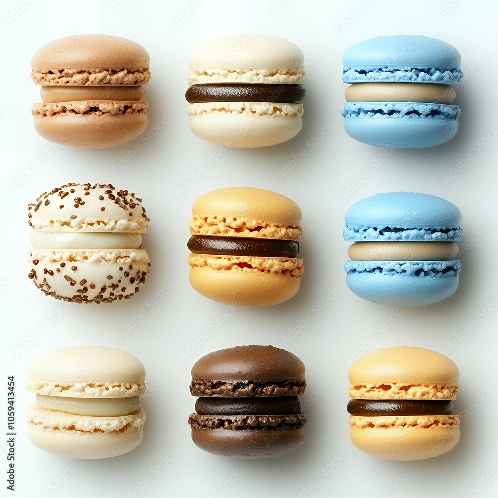 Colorful macarons arranged on white background Colorful macarons arranged on white background