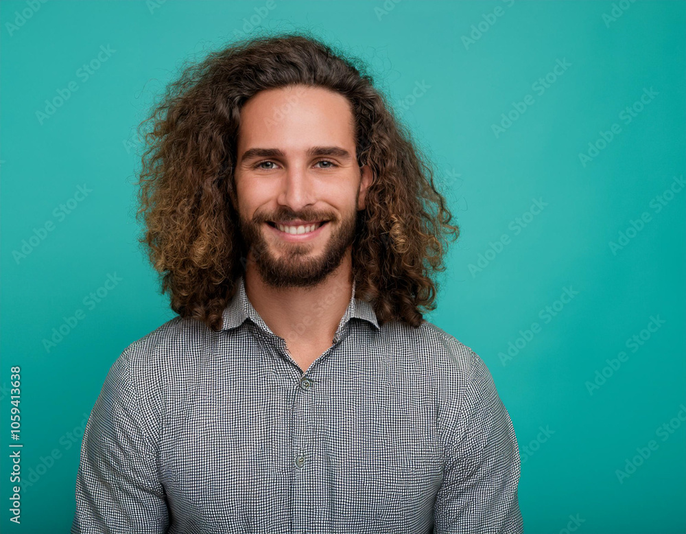 Obraz premium Happy Man Smiling Against Colorful Studio Background