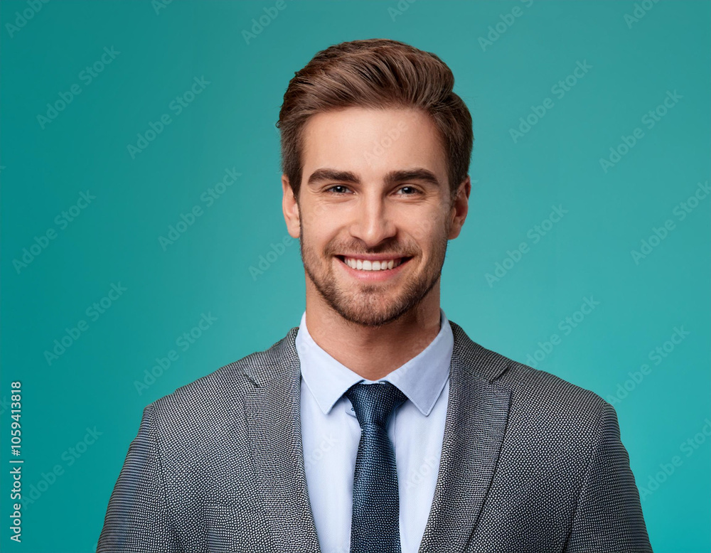 Happy Man Smiling Against Colorful Studio Background Happy Man Smiling Against Colorful Studio Background