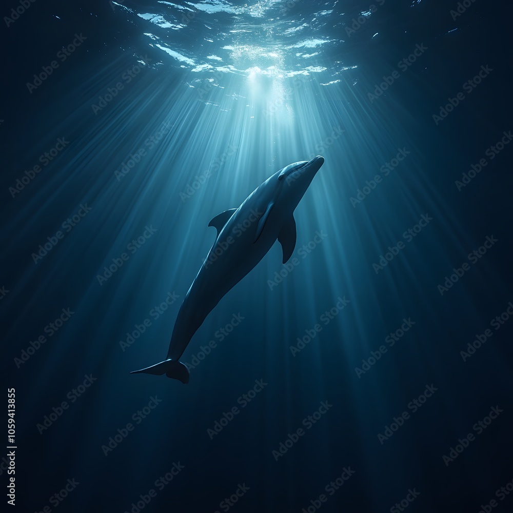 Obraz premium Dolphin Swimming in Sunlit Ocean Depths